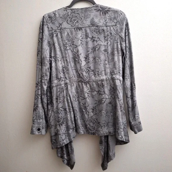 Knox Rose Cardigan Small Floral Gray Black Cover Topper Duster Lightweight Tie - Picture 2 of 8